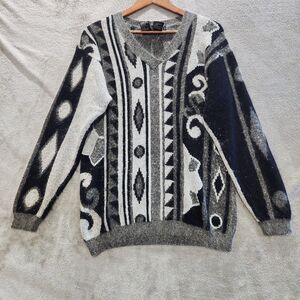 IB Diffusion Vintage Womens Silk Rabbit Angora Knit Geometric Sweater Size Small